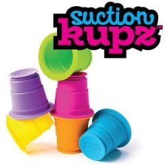 Kolorowe plastikowe kubeczki z przyssawkami do układania i łączenia. Fat Brain Toy Co. Kubeczki Przyssawki