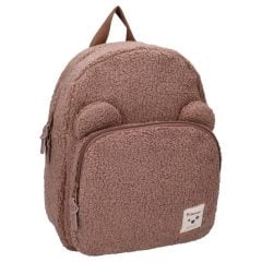 Brązowy plecak dziecięcy z miękkiego pluszu z uszkami i naszywką misia. Kidzroom Plecak dla dzieci Beary Excited Brown