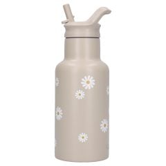 Beżowy bidon z ustnikiem i wzorem stokrotek dla dziecka. Kidzroom Butelka bidon 350ml Nostalgia Beige