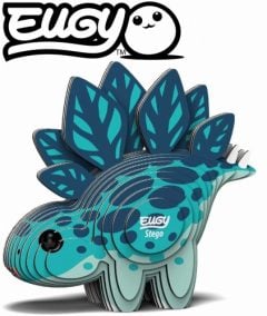 Trójwymiarowa układanka dinozaura stegozaura w turkusowym kolorze z ciemnym wzorem i liściastymi płytkami na grzbiecie. Eugy Dinozaur Stego Eko Układanka 3D