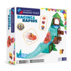 Pudełko z klockami magnetycznymi Magna Tiles Raging Rapids 27 elementów z turkusową zjeżdżalnią i figurkami. Magna-Tiles Klocki Magnetyczne Raging Rapids 27el