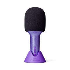Fioletowy mikrofon karaoke z brokatowym wykończeniem i czarną gąbką na główce. Lalarma Mikrofon Karaoke Glitter Groove Fioletowy