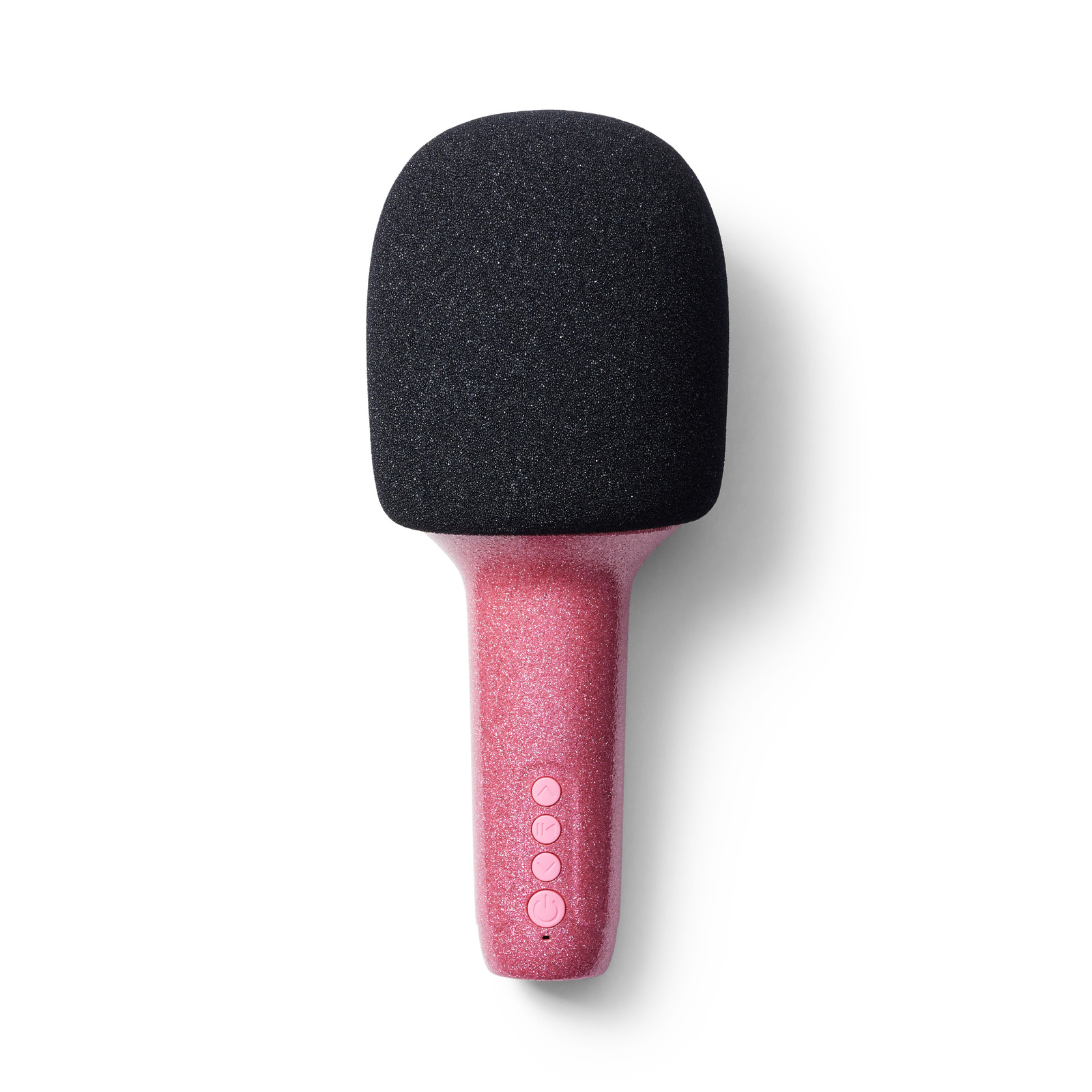 Różowy mikrofon karaoke z brokatowym uchwytem i czarną gąbką na główce. Lalarma Mikrofon Karaoke Glitter Groove Różowy