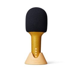 Złoty mikrofon karaoke z czarną gąbką i podstawą w kolorze złotym. Lalarma Mikrofon Karaoke Glitter Groove Złoty