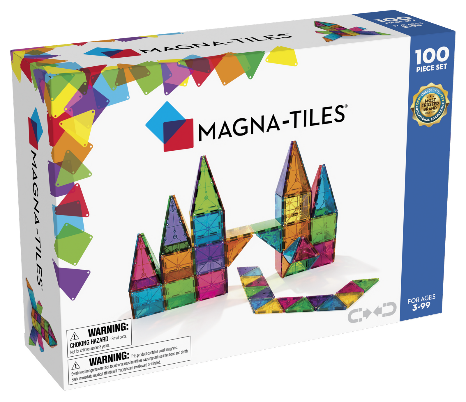 Kolorowe magnetyczne klocki geometryczne dla dzieci 100 elementów. Magna-Tiles Klocki Magnetyczne Classic 100el