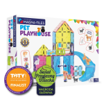 Pudełko klocków magnetycznych z kolorowym domkiem dla zwierząt i figurkami zwierząt, 50 elementów. Magna-Tiles Klocki Magnetyczne Pet Playhouse 50el