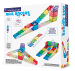Klocki magnetyczne z kolorowych przezroczystych elementów do budowy torów i konstrukcji dla dzieci 33 elementy. Magna-Tiles Klocki Magnetyczne Rail Racers 33el