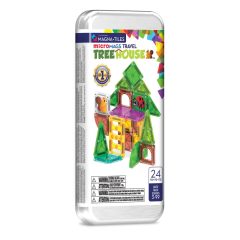 Zestaw magnetycznych klocków z domkiem na drzewie 24 elementy w przezroczystym etui. Magna-Tiles Klocki Magnetyczne microMAGS Treehouse Travel 24el