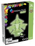 Pudełko klocków magnetycznych Magna Tiles Glow 16 elementów z zieloną gwiazdą świecącą w ciemności. Magna-Tiles Klocki magnetyczne Glow 16el