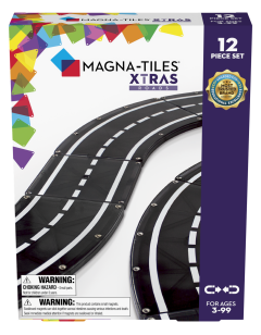 Magnetyczne tory drogowe czarne z białymi liniami 12 elementów dla dzieci. Magna-Tiles Magnetyczna droga 12el