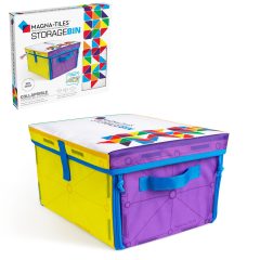 Kolorowy pojemnik na zabawki z pokrywą i uchwytami, żółto fioletowy, dla dziecka. Magna-Tiles Skrzynia na klocki/Mata interaktywna 2w1