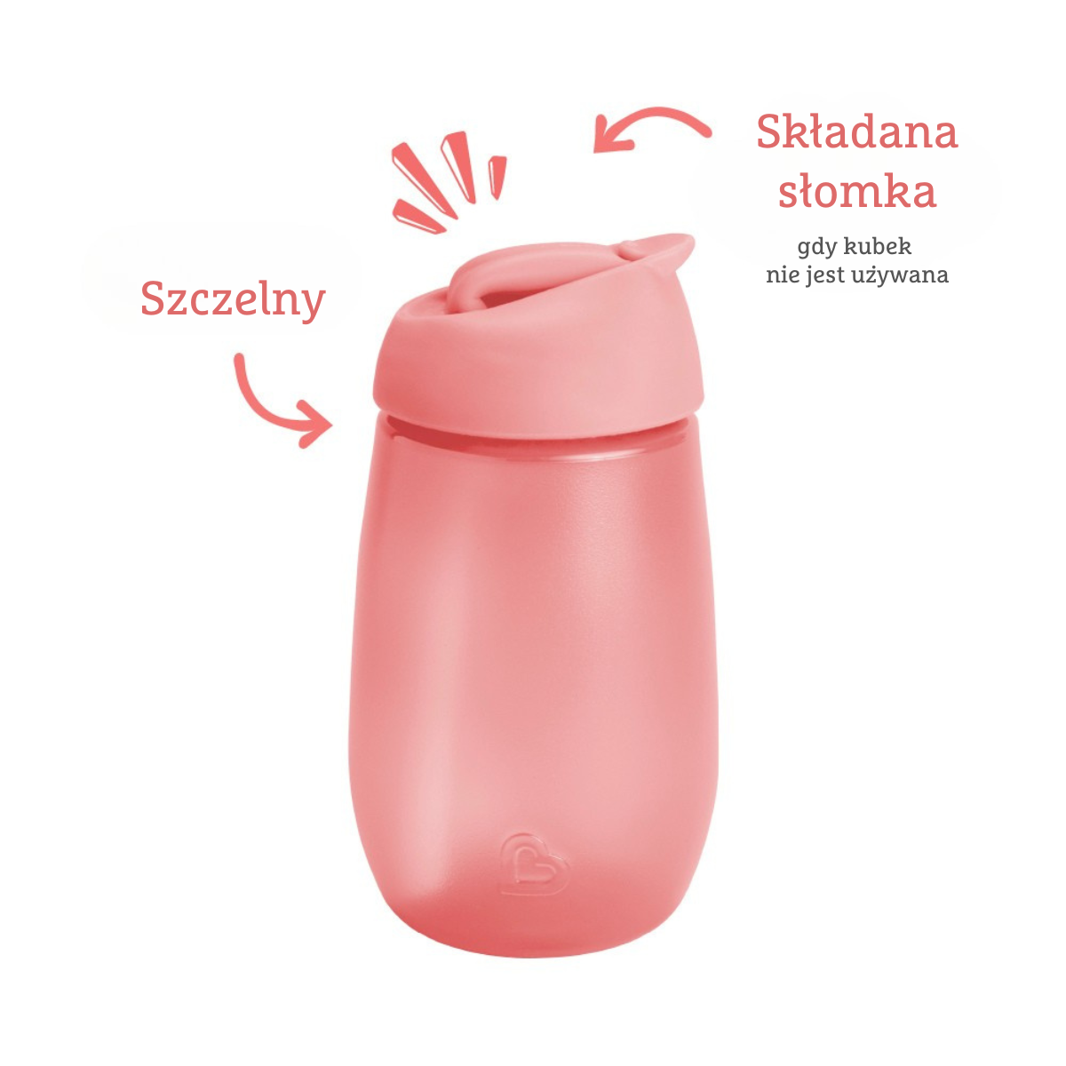Różowy kubek niekapek ze składaną słomką dla dziecka. munchkin Kubek niekapek z otwieraną słomką różowy 296 ml