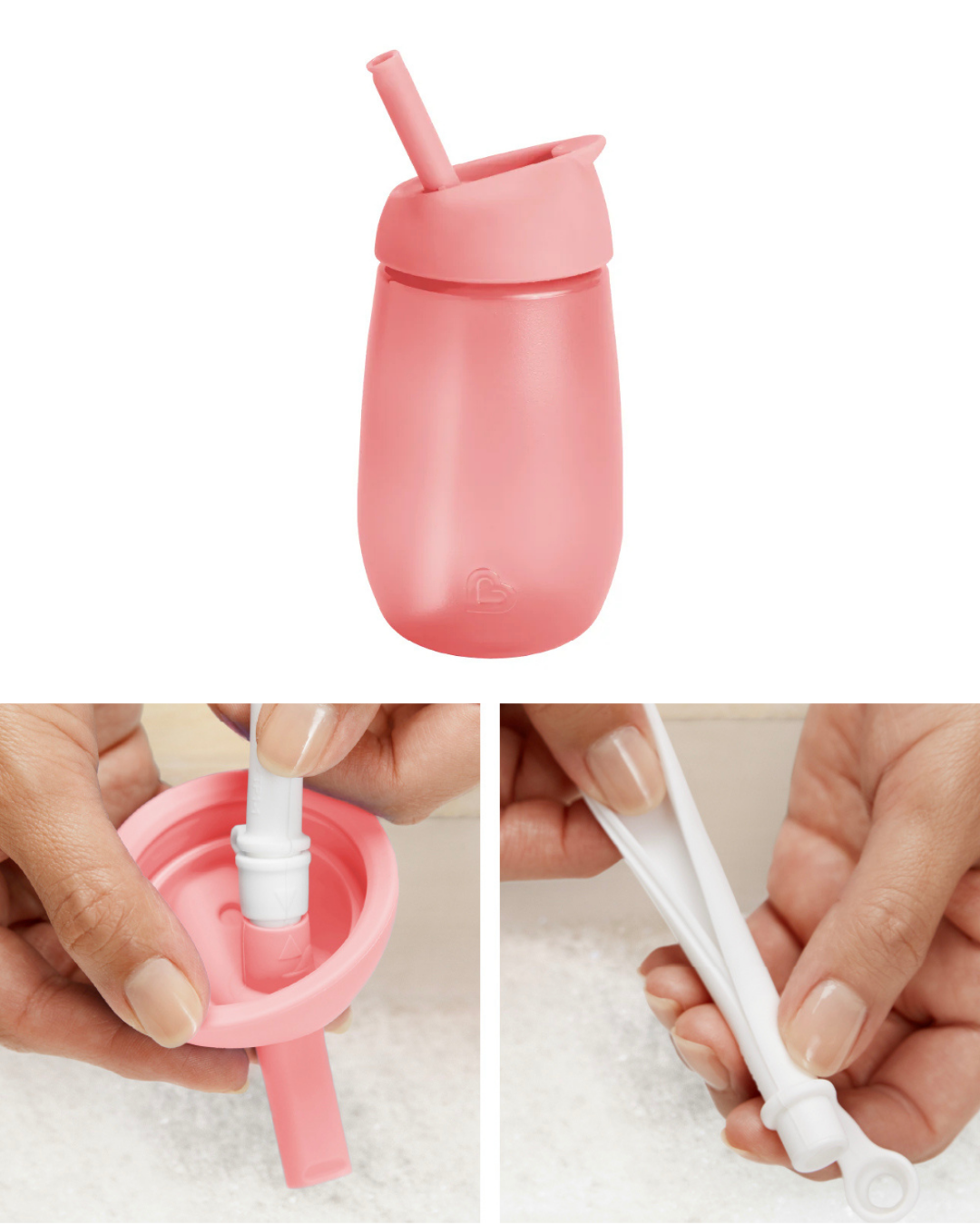 Różowy kubek niekapek ze słomką dla dziecka. munchkin Kubek niekapek z otwieraną słomką różowy 296 ml