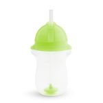 Zielony kubek niekapek ze słomką dla dziecka z białym korpusem i przezroczystą pokrywką. munchkin Kubek niekapek ze słomką zielony 296ml
