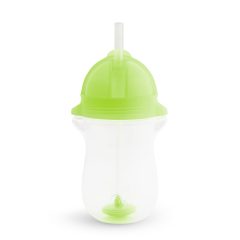Zielony kubek niekapek ze słomką dla dziecka z białym korpusem i przezroczystą pokrywką. munchkin Kubek niekapek ze słomką zielony 296ml