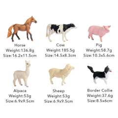 Zestaw 6 figurek zwierząt z farmy koń krowa świnia alpaka owca i pies border collie. mideer Zestaw figurek zwierzęta na farmie (11)