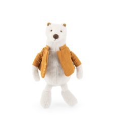 Maskotka biały miś z brązową czapką i szalikiem dla dziecka. Moulin Roty Maskotka biały miś Gustave LA BANDE A JOJO