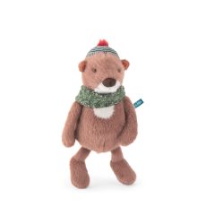 Pluszowa wydra w brązowym kolorze z zielonym szalikiem i czapką z pomponem. Moulin Roty Maskotka wydra Gaby LA BANDE A JOJO