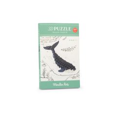 Kartonowe puzzle 3D przedstawiające wieloryba na tle mapy świata. Moulin Roty Puzzle kartonowe 3D WALEŃ DOOKOŁA ŚWIATA