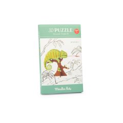Kartonowe puzzle 3D z kolorowym kameleonem i motywem podróży dookoła świata. Moulin Roty Puzzle karton. 3D KAMELEON DOOKOŁA ŚWIATA