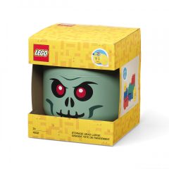 Pojemnik na zabawki w kształcie zielonej głowy zombie z czerwonymi oczami. LEGO Pojemnik duża głowa Zombie