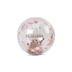Przezroczysta piłka plażowa z różowymi konfetti i wzorem jednorożców dla dzieci. Filibabba Piłka plażowa Unicorn Shores Confetti