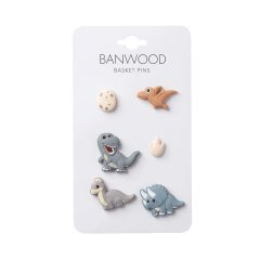 Przypinki do koszyka rowerowego z motywami dinozaurów. Banwood Piny do koszyka Dinosaurs