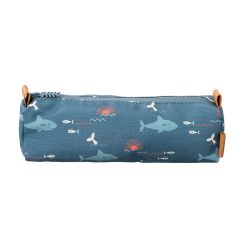 Granatowy piórnik w rekiny i rybki dla dziecka. Fresk Piórnik Shark