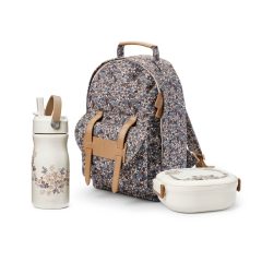 Plecak w kwiatowy wzór z dużym lunchboxem i butelką termiczną dla dziecka. Elodie Details plecak MIDI +duży lunchbox +butelka termiczna Blue Garden ZESTAW