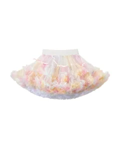 Pastelowa tiulowa spódniczka tutu dla dziecka z dwiema warstwami falbanek i kokardkami wokół pasa