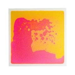 Kwadratowa płytka sensoryczna z pomarańczowym i różowym płynem tworzącym zmienny wzór, 30 × 30 cm dla dziecka