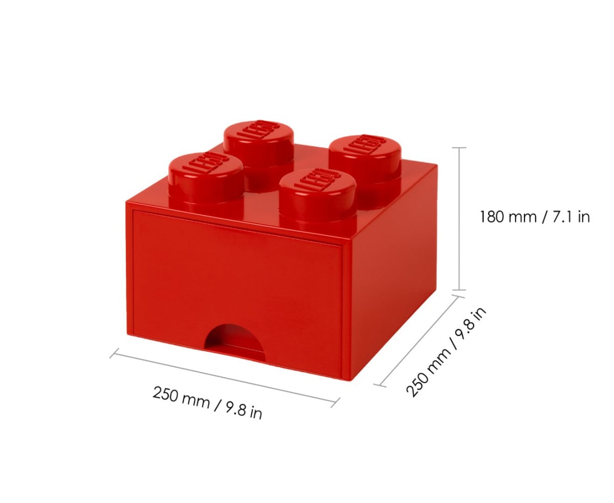 Czerwony pojemnik z szufladą w kształcie dużego klocka LEGO z czterema wypustkami na górze