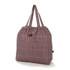Torba shopper do wózka w burgundową kratkę, z długimi uchwytami i ściągaczem u góry