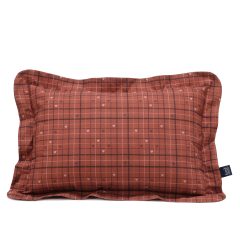 Bawełniana poduszka dla dziecka w rdzawym kolorze, z kratką i wzorem małych serc, prostokątna 50 × 70 cm