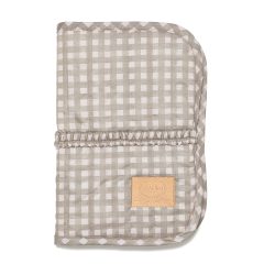 Pikowane etui na pieluchy w beżowo białą kratkę gingham z ozdobną lamówką